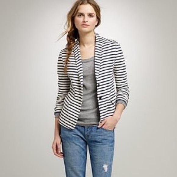 J. Crew Jackets & Blazers - J. Crew Cream & Navy Maritime-Stripe Blazer